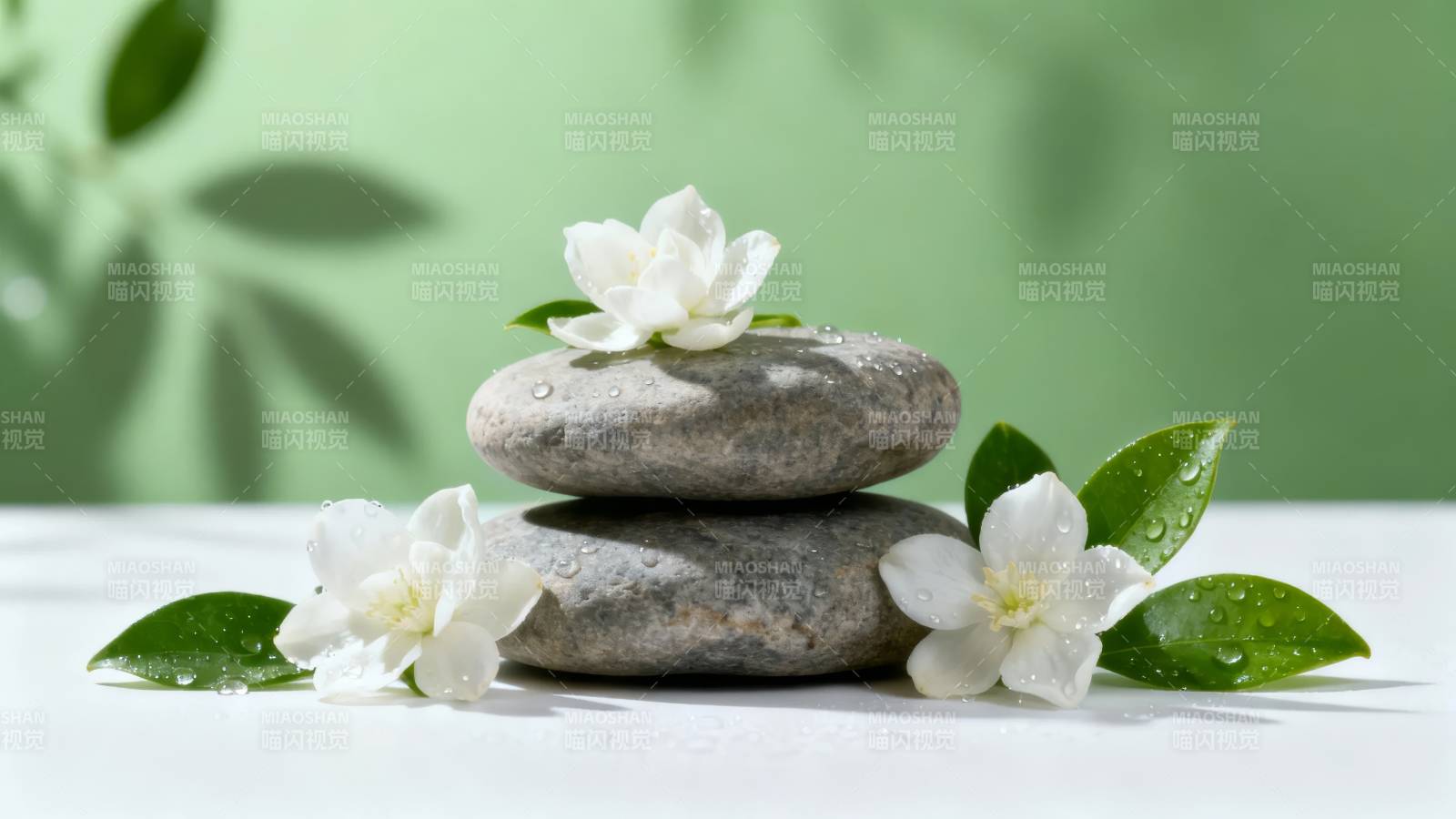 石上白花 绿叶伴静禅图片