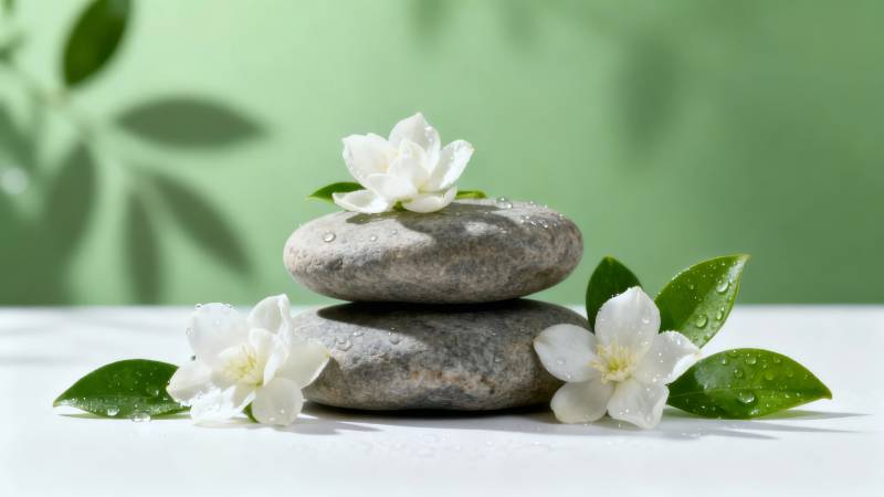 石上白花 绿叶伴静禅图片