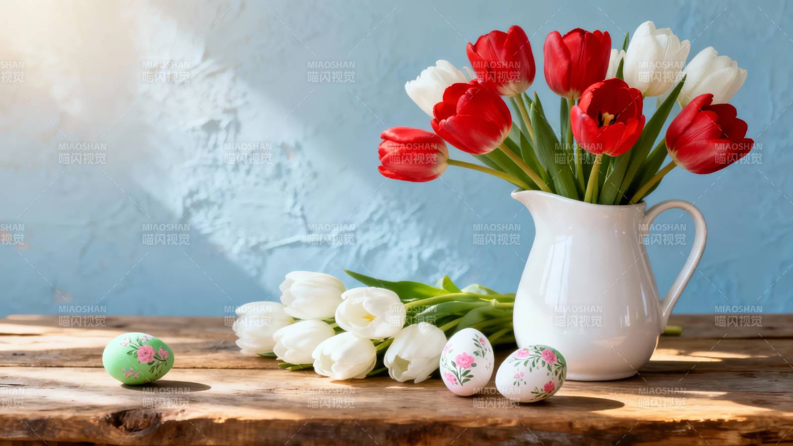 春日 tulip 与彩蛋静物图片