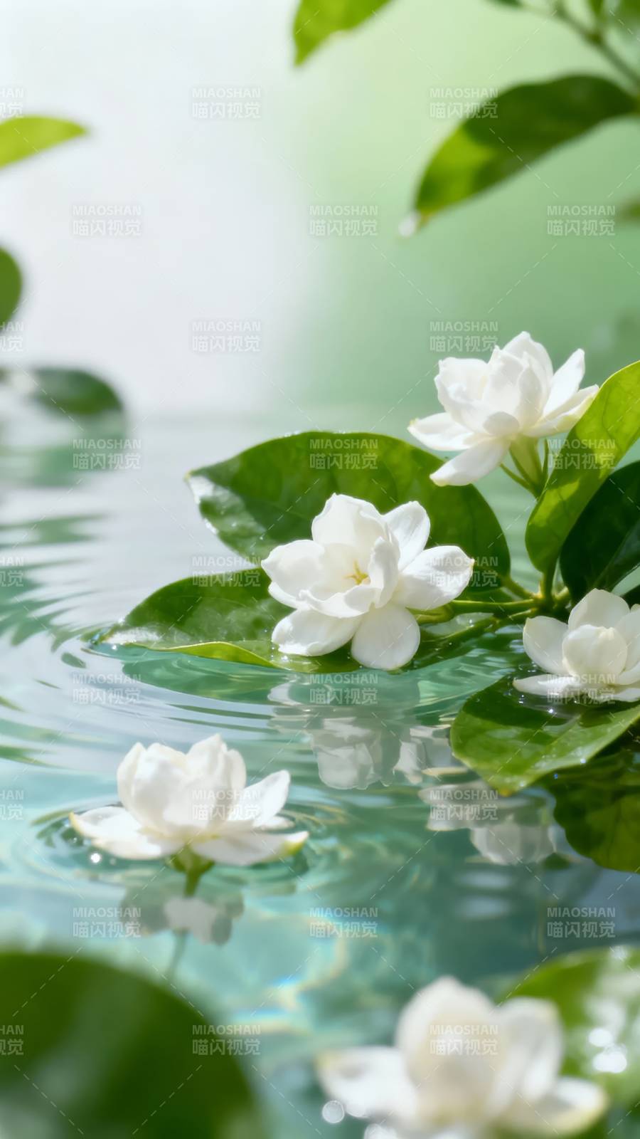 白花浮水 绿叶映清波图片