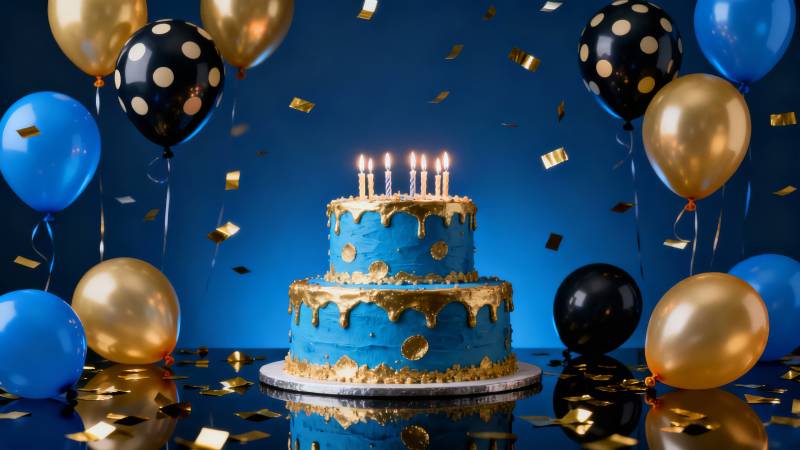 蓝金生日蛋糕庆典图片