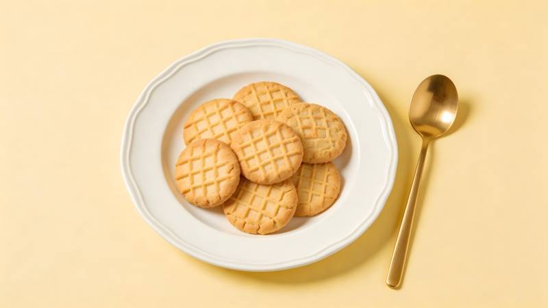 金黄饼干配金勺 温馨下午茶图片