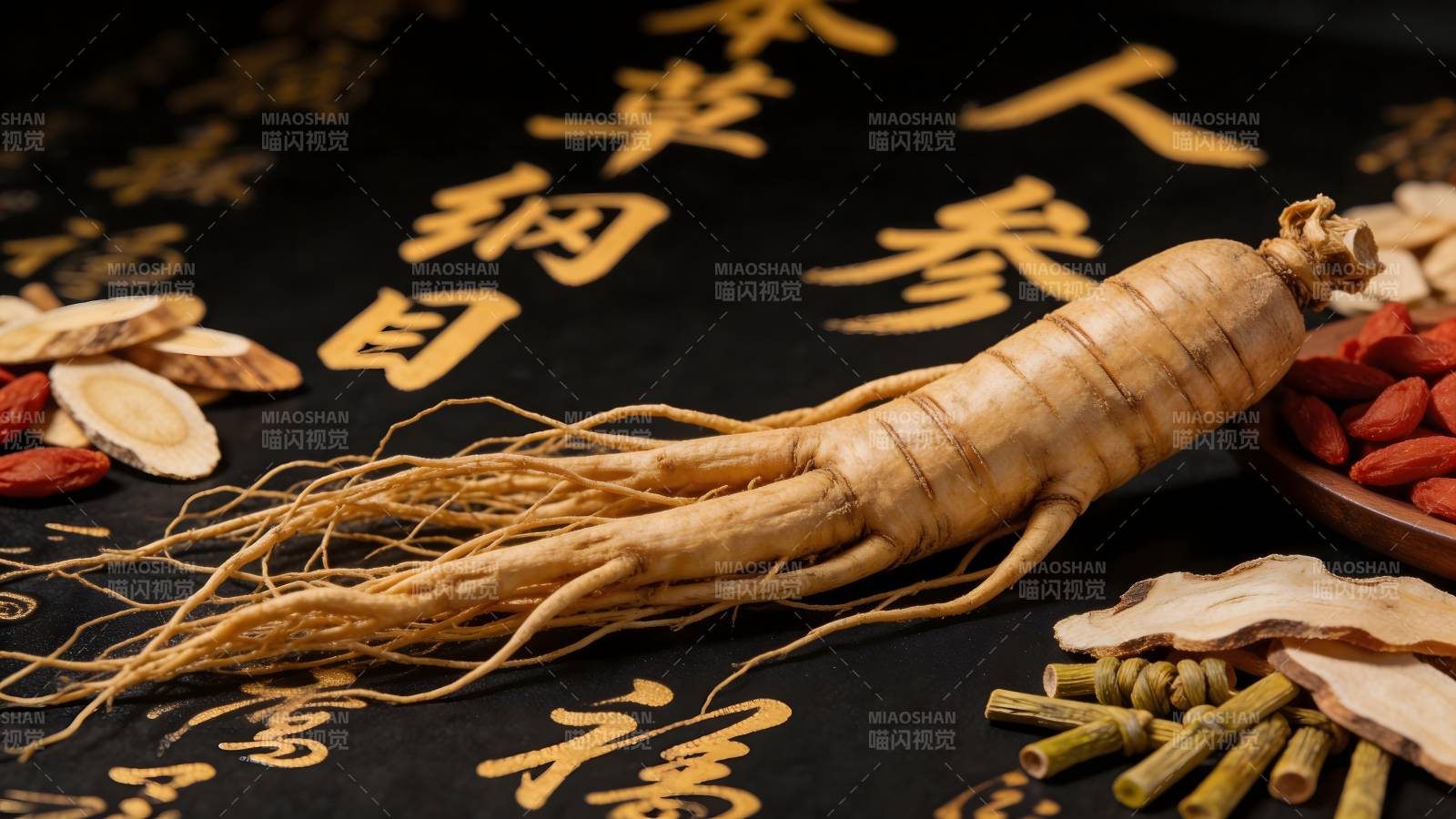 人参枸杞草本养生图图片