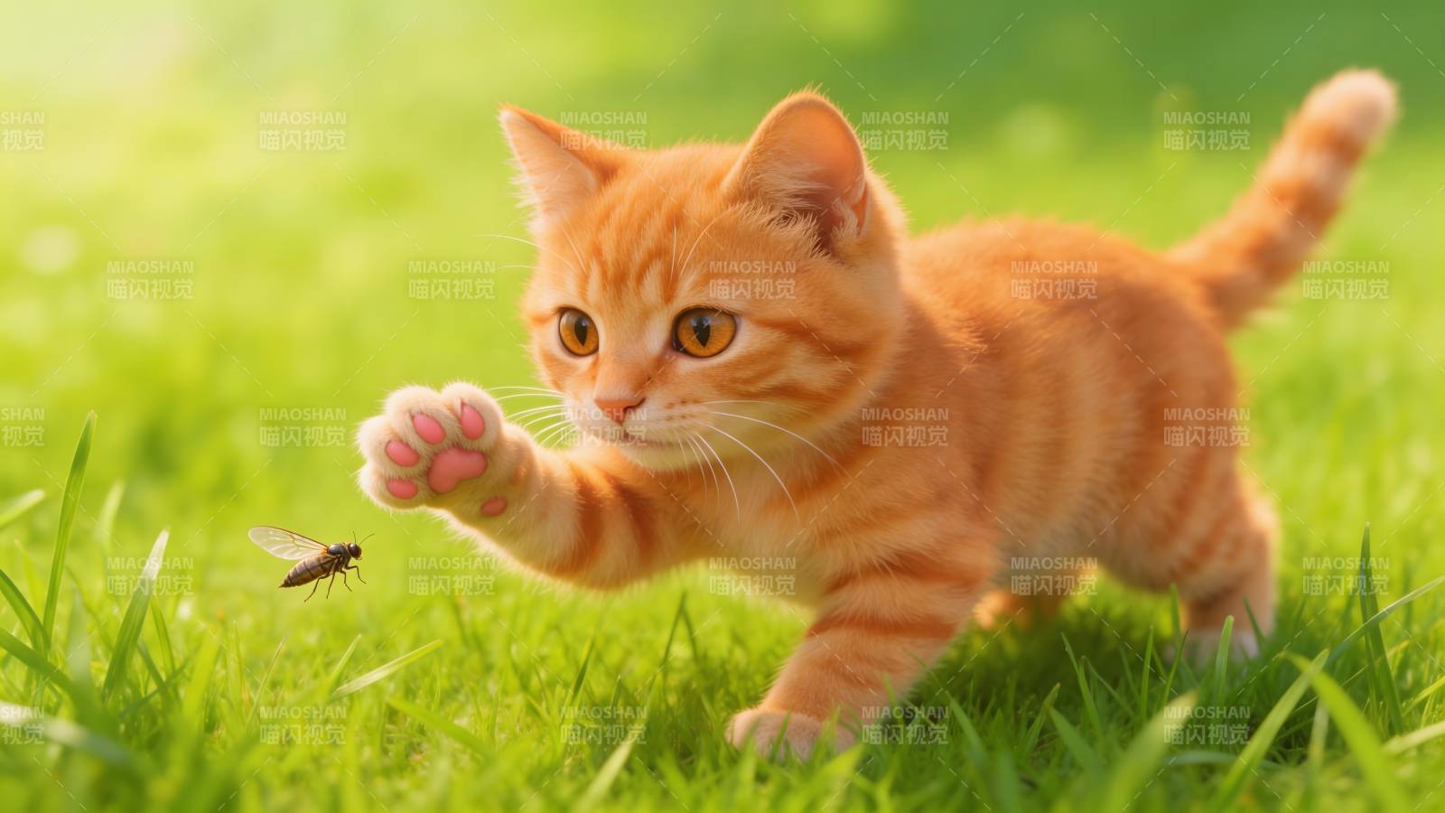 小猫扑蝶 萌态十足图片