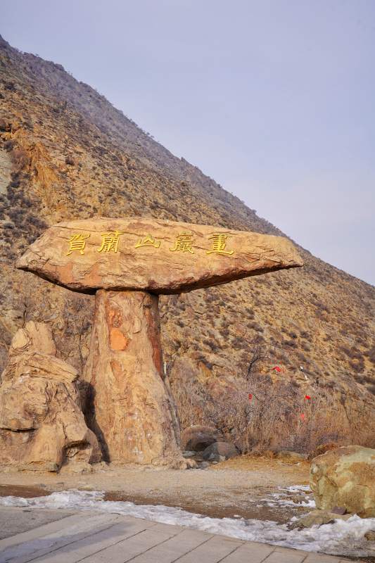 贺兰山岩画入口标志石图片