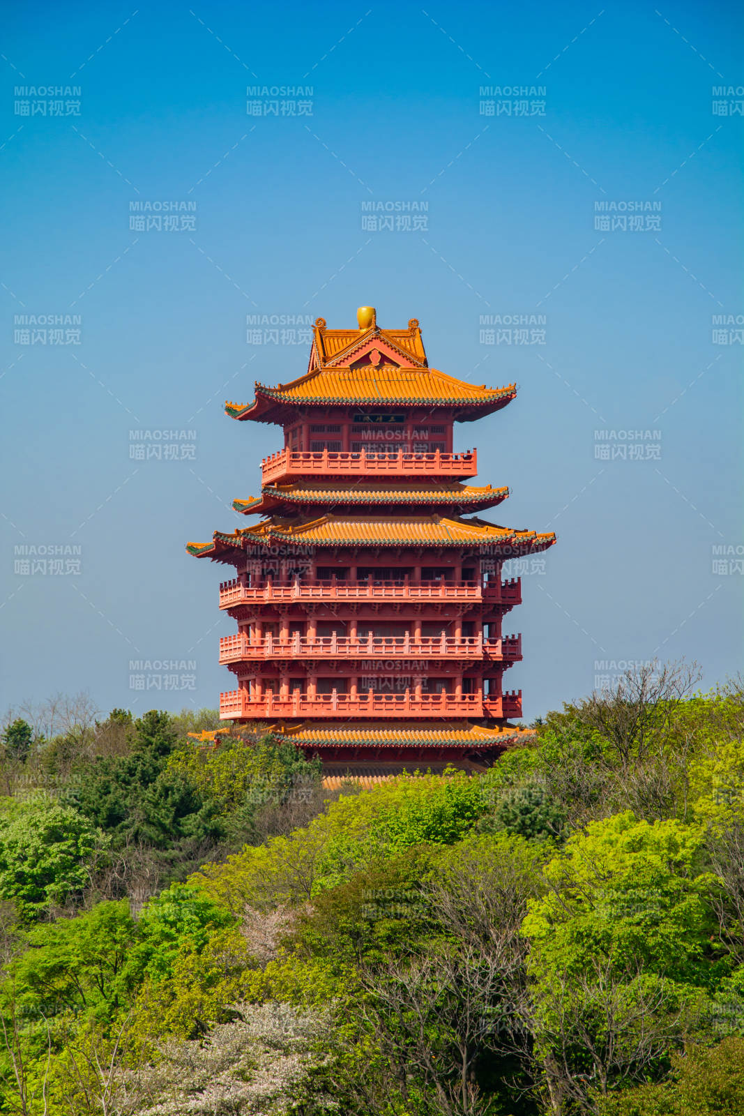 古塔耸立绿树间图片