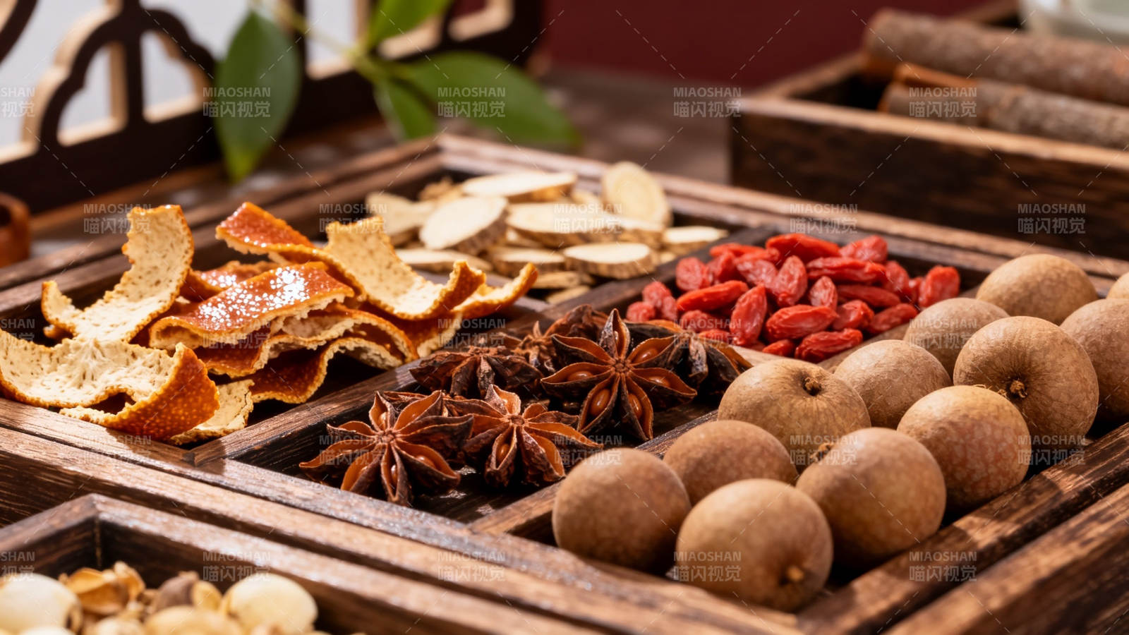 中药食材分格陈列图图片