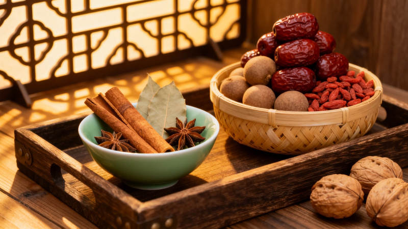 中式养生食材摆盘图片