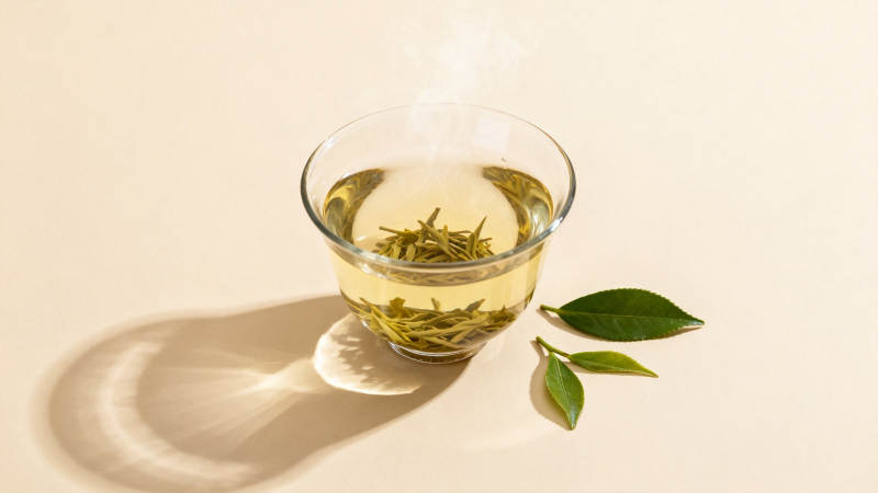 清茶一杯 叶影相伴图片