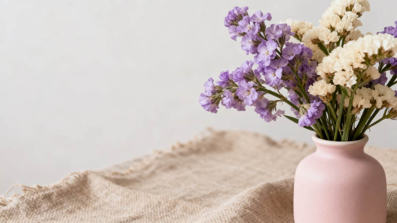 粉瓶紫白花 麻布衬温柔图片