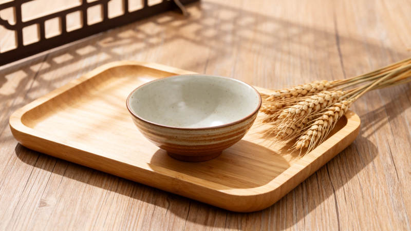 木盘瓷碗伴麦穗 静享时光图片