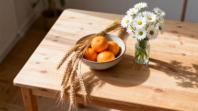 木桌橙花麦穗静物图图片