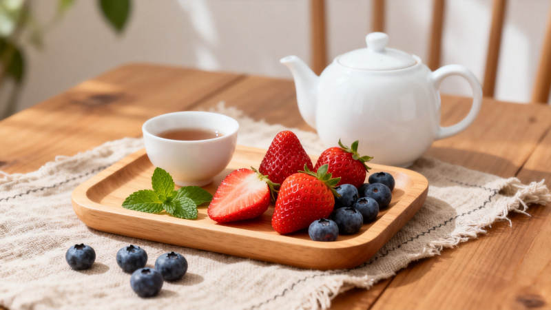 草莓蓝莓配茶 清新午后时光图片