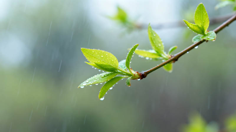 春雨润新芽 嫩绿挂枝头图片