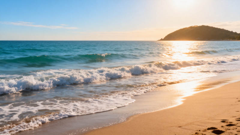 夕阳海滩 浪轻沙暖图片