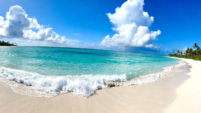 碧海蓝天 白浪轻抚沙滩图片