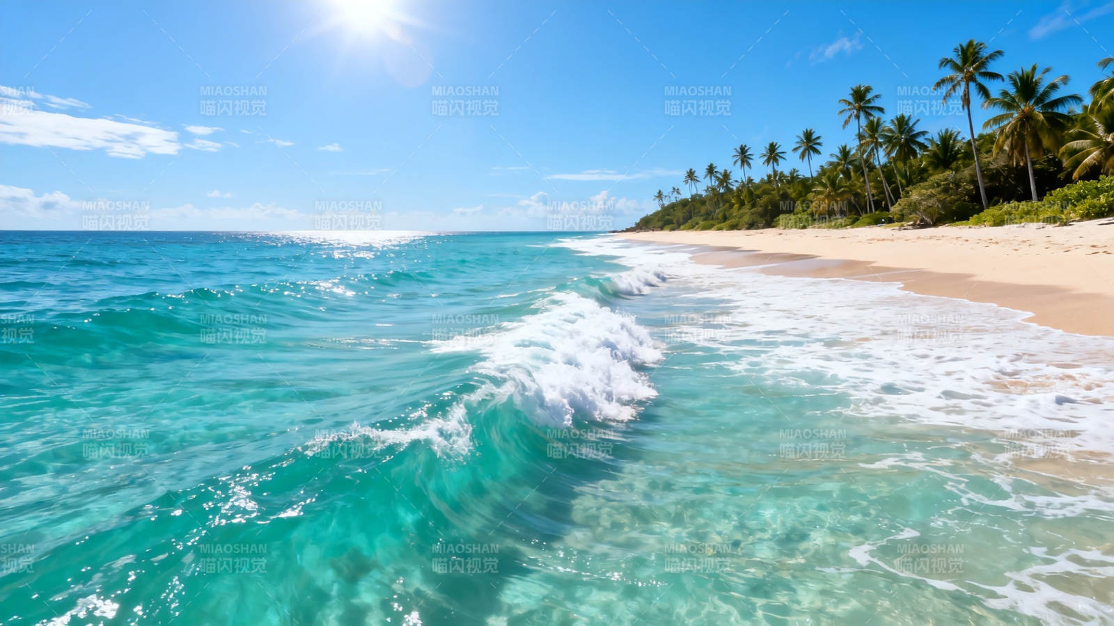 碧海蓝天椰林沙滩美景图片