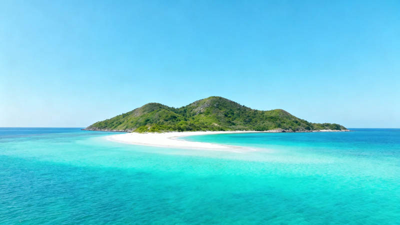 碧海蓝天 绿岛白沙滩图片