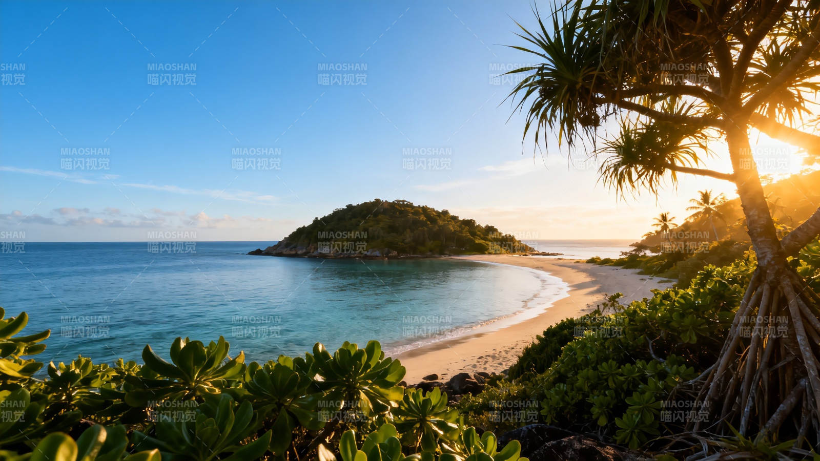 热带海岛日落美景图片