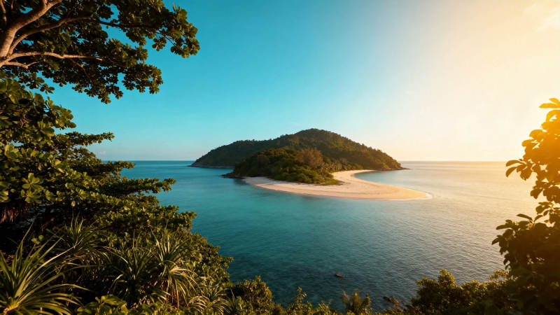 热带海岛日落美景图片