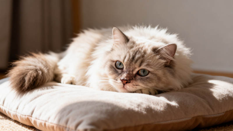 阳光下的慵懒长毛猫图片
