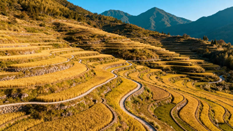 金秋梯田 山峦叠翠如画图片