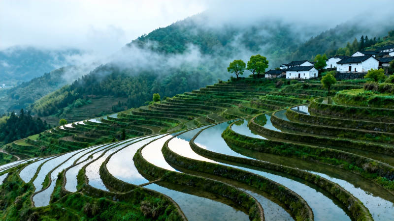 云雾梯田 山居如画图片