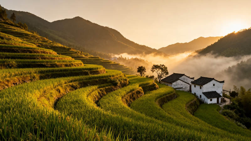 晨雾梯田 白屋隐青山图片