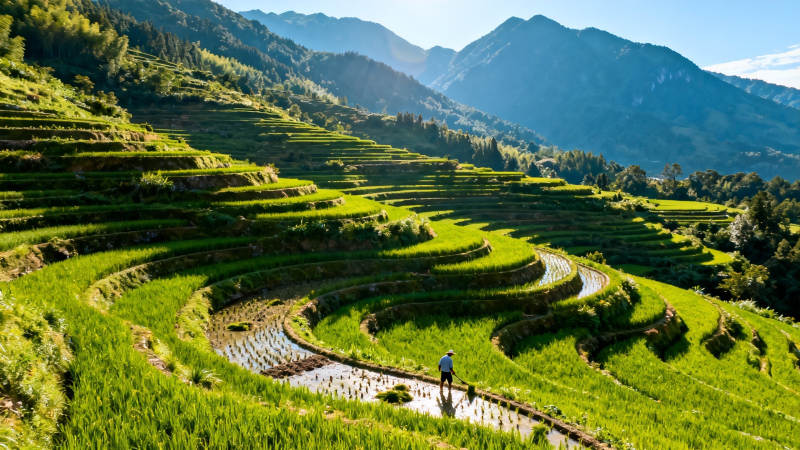 青山梯田 一人独行图片