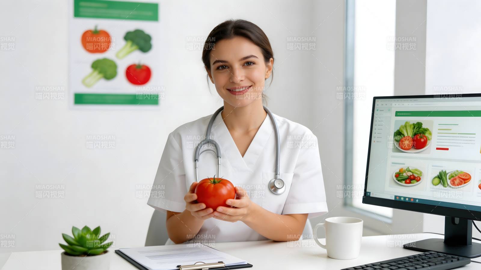 营养师持番茄 倡导健康饮食图片