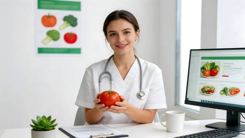 营养师持番茄 倡导健康饮食图片