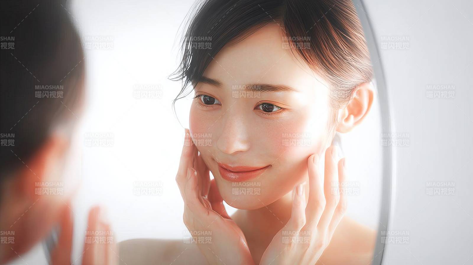 镜中轻抚 温柔自赏图片