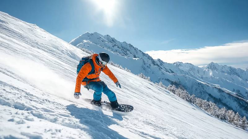雪山单板疾驰而下图片