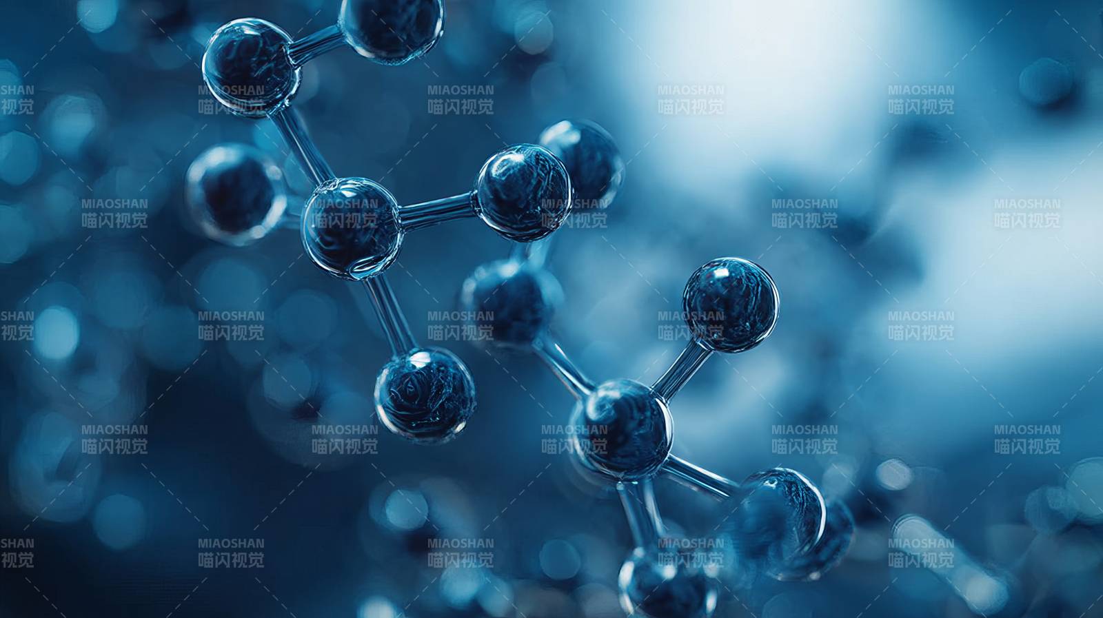 蓝色分子结构特写图片