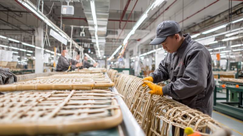 工厂工人编织竹制品图片