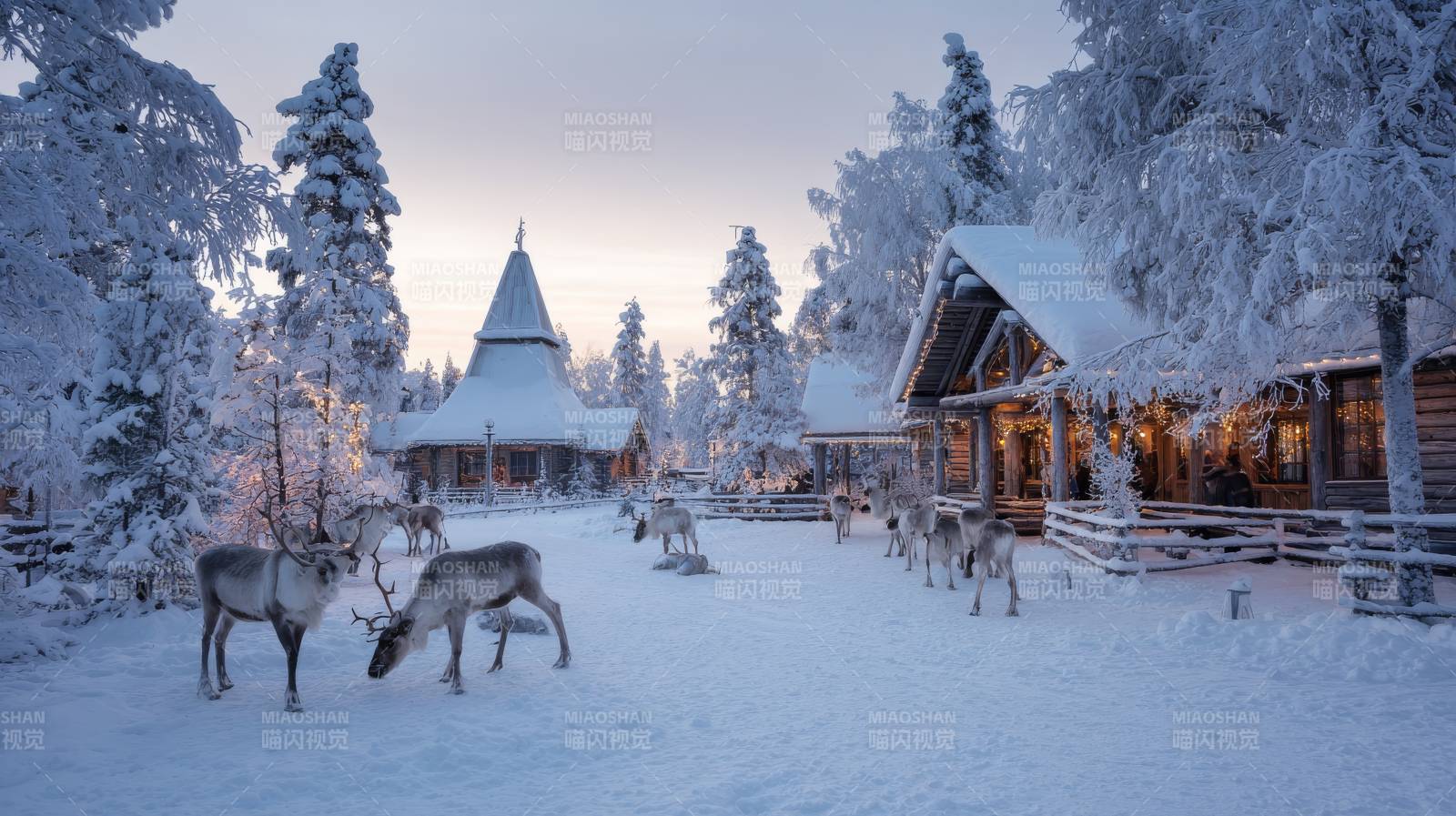 雪夜驯鹿村 童话世界静美如画图片