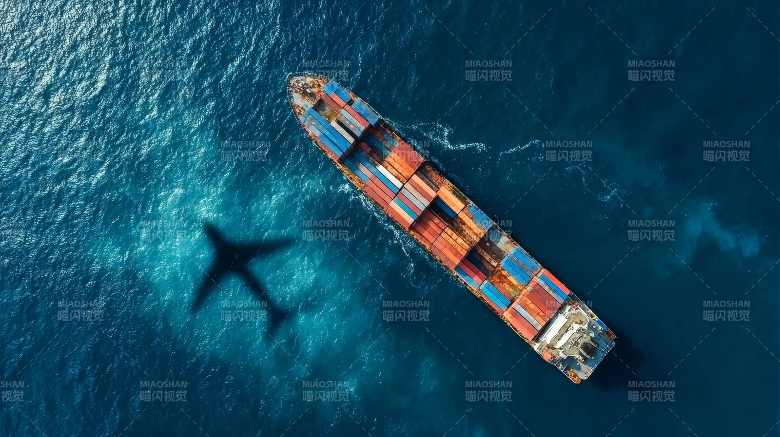 海空联运 货轮与飞机影图片
