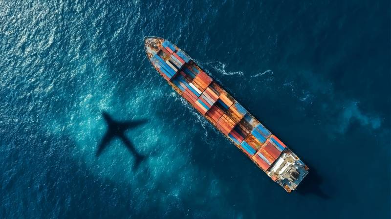 海空联运 货轮与飞机影图片