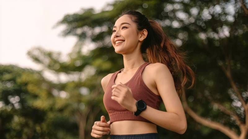 晨跑少女 笑容灿烂如风图片