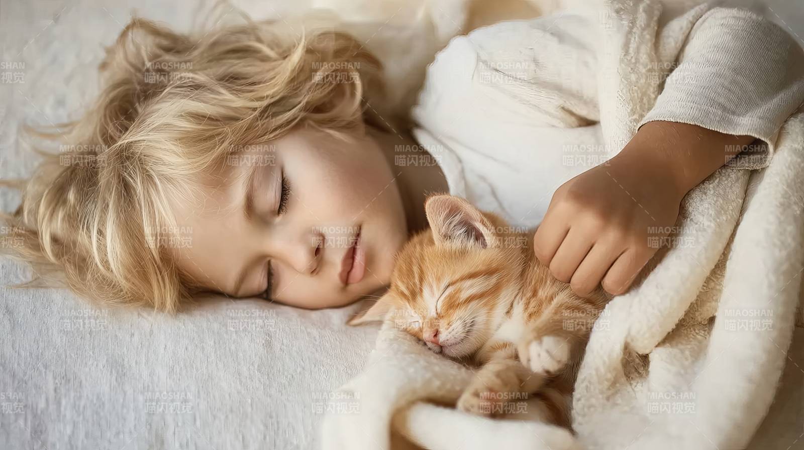 童眠伴猫 暖意融融图片