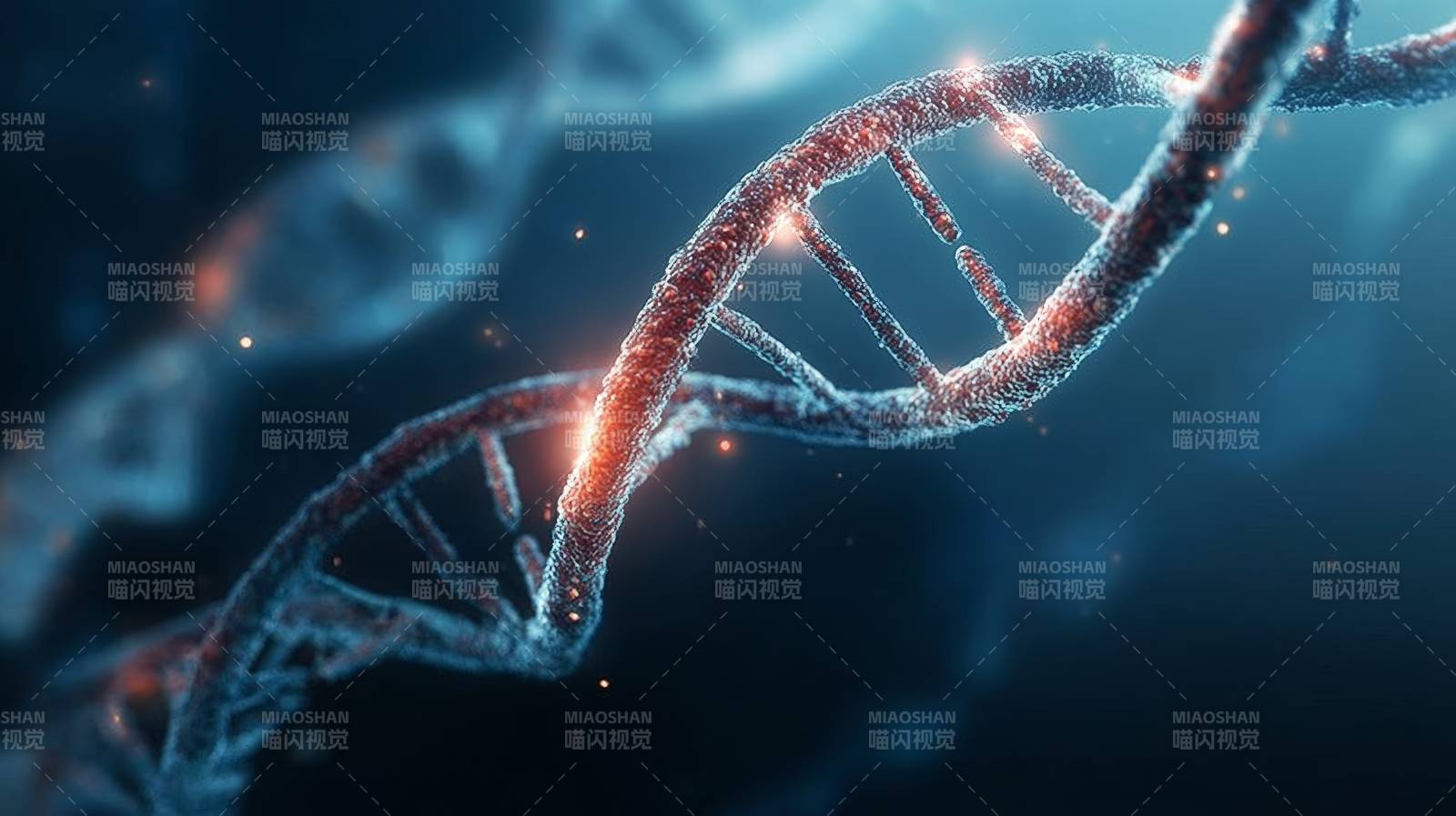 DNA双螺旋结构发光特写图片