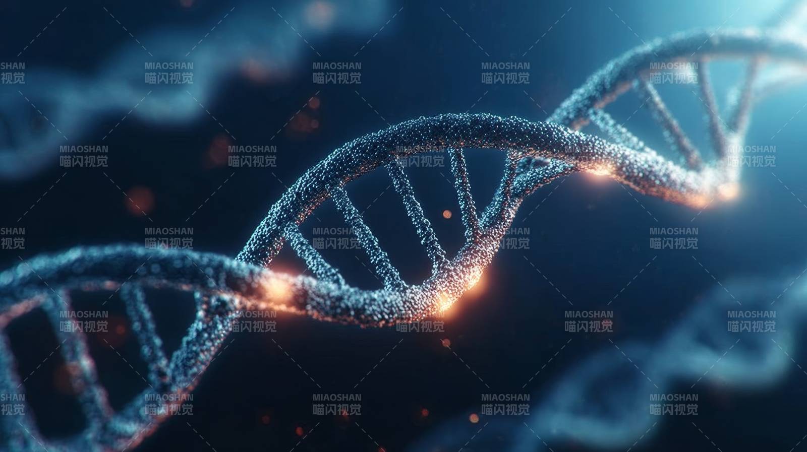 DNA双螺旋结构发光特写图片