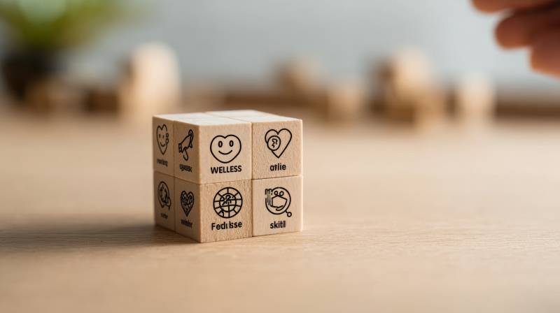 木块拼出 wellness 与 smil图片