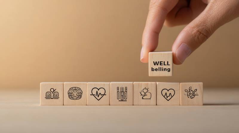 手放 WELL being 木块 拼健康图片