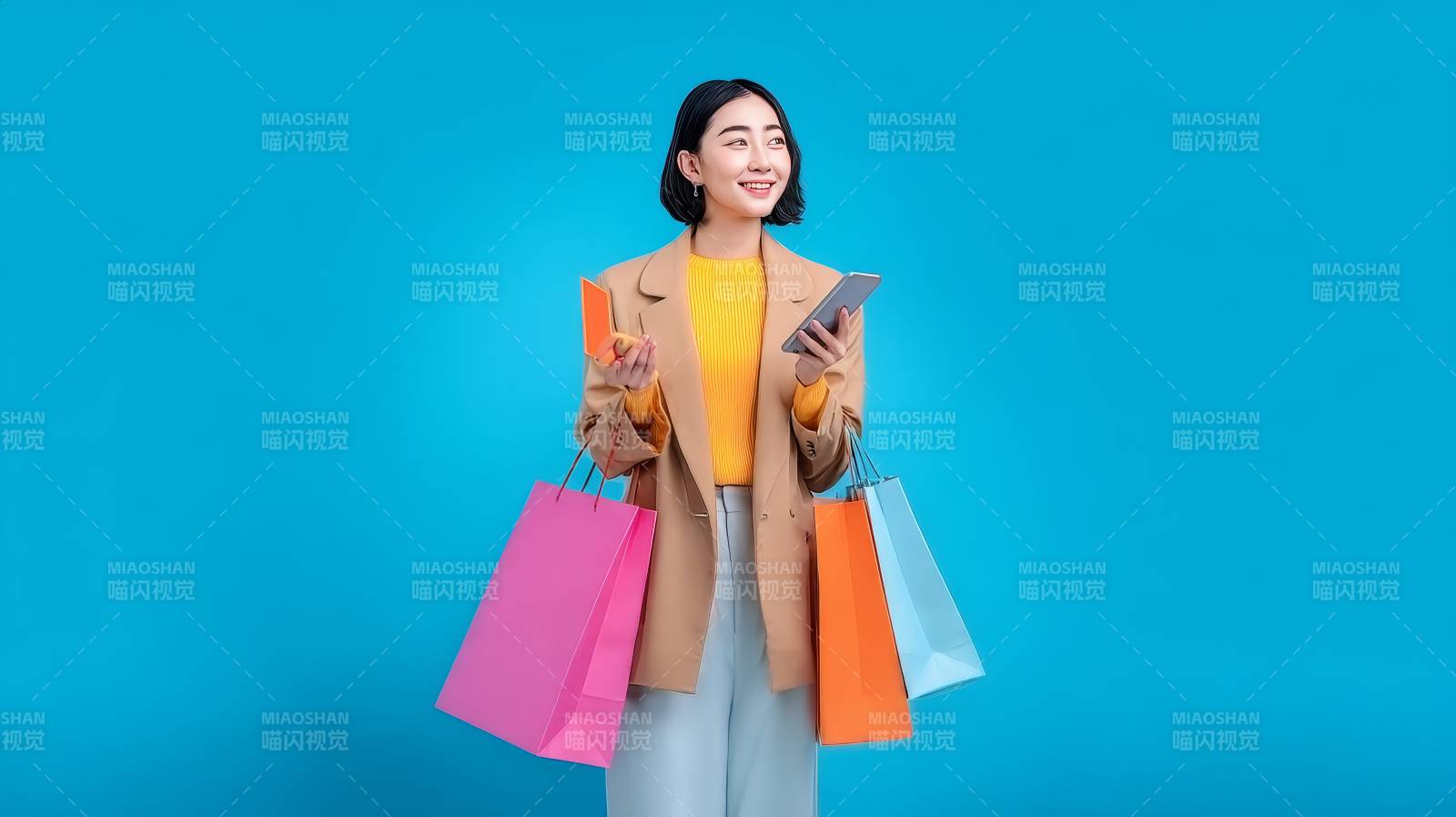 购物开心 手机在手图片