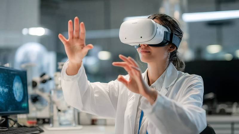 科学家戴VR眼镜做实验图片