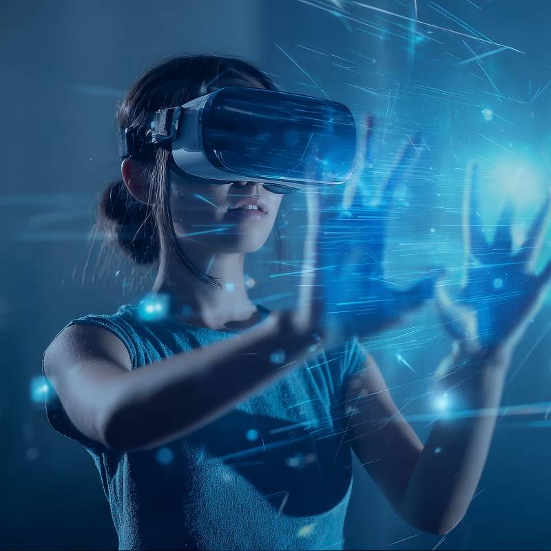 VR少女触碰未来光界图片