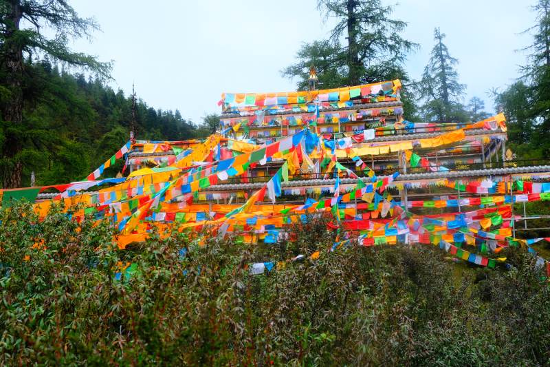 彩幡飘扬山林间图片
