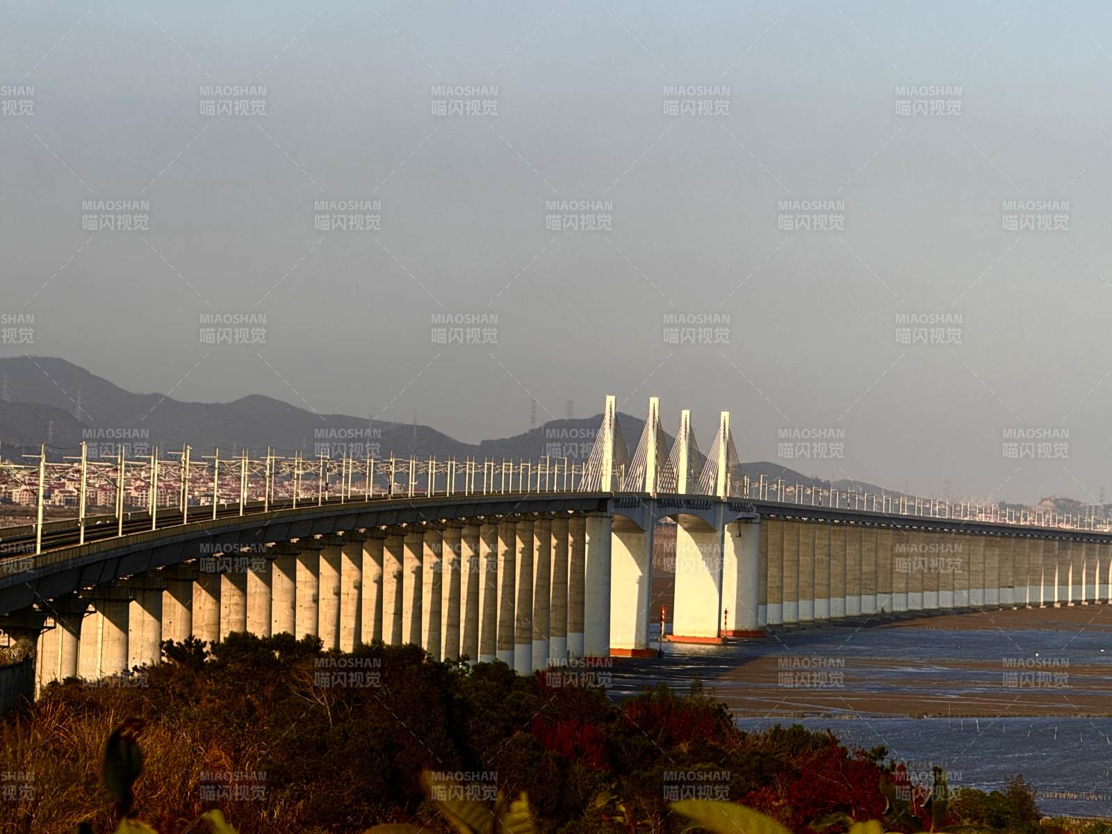跨海大桥夕照美景图片