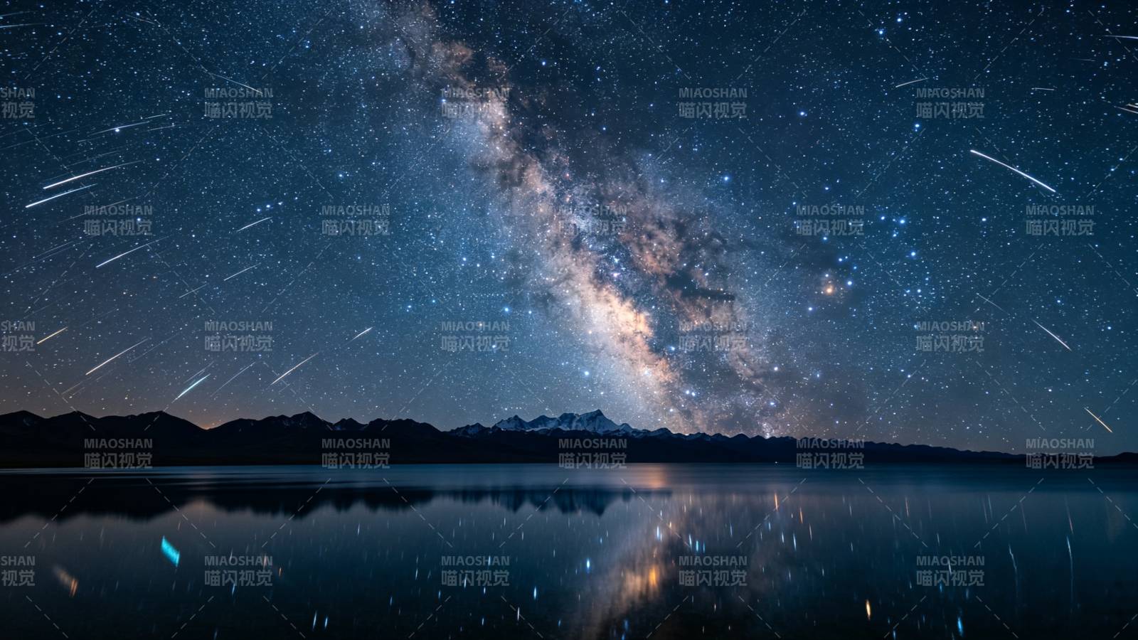 星河倒映 流星划破夜空图片